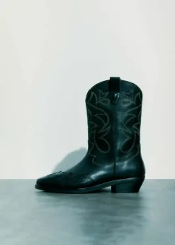 Brownie Spain Bota Cowboy Pespuntes Contraste Piel-Mujer Zapatos