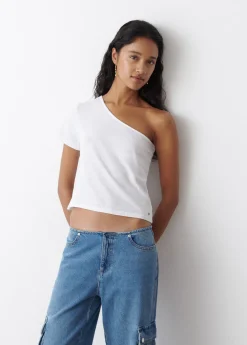 Brownie Spain Camiseta Asimetrica Manga Corta Blanca-Mujer Camisetas