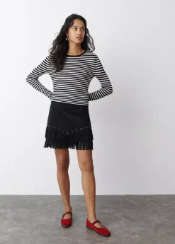 Brownie Spain Falda Efecto Ante Flecos Y Tachas-Mujer Faldas