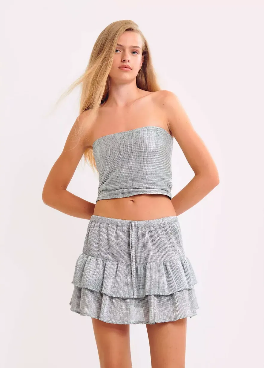 Brownie Spain Falda Volantes Tejido Plateado-Mujer Faldas