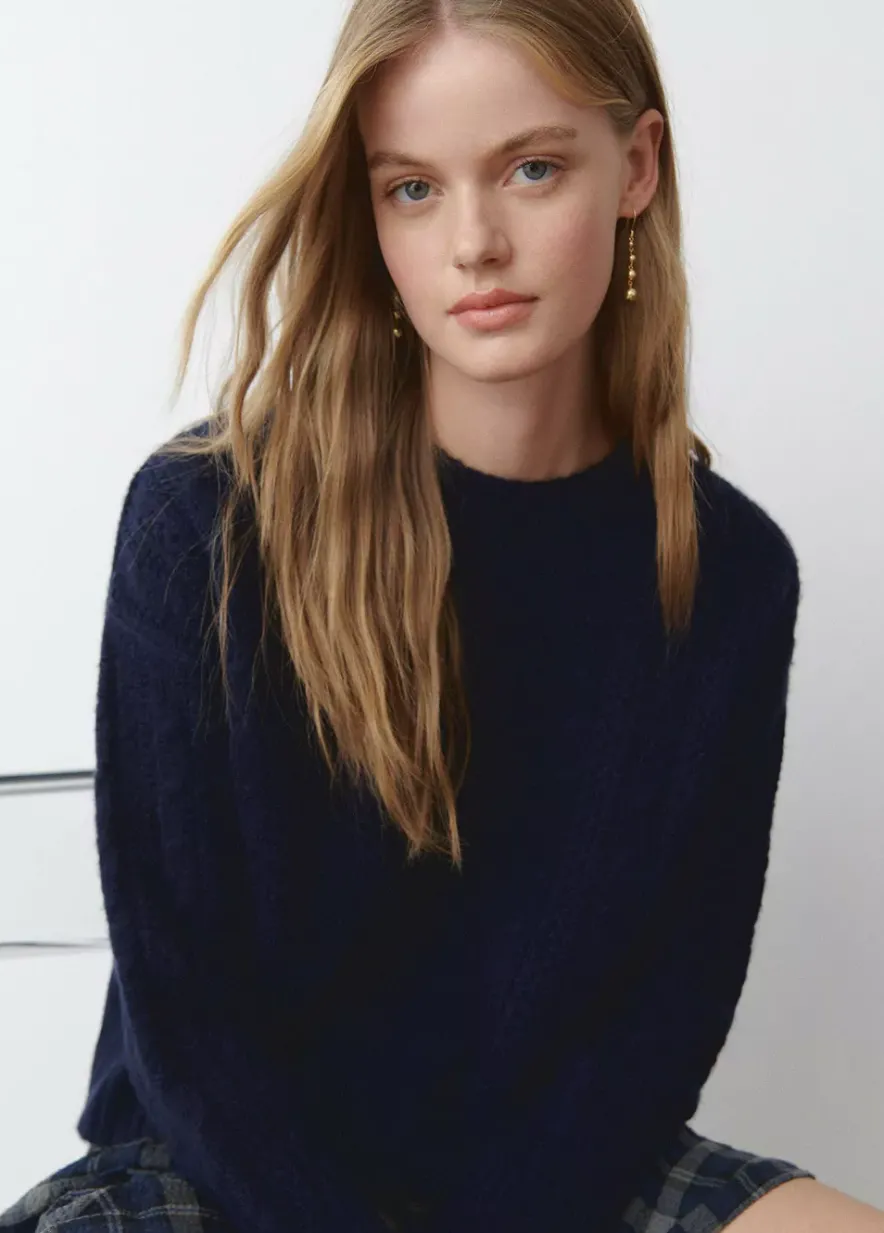 Brownie Spain Jersey Trenzas Cuello Redondo Marino-Mujer Jerséis