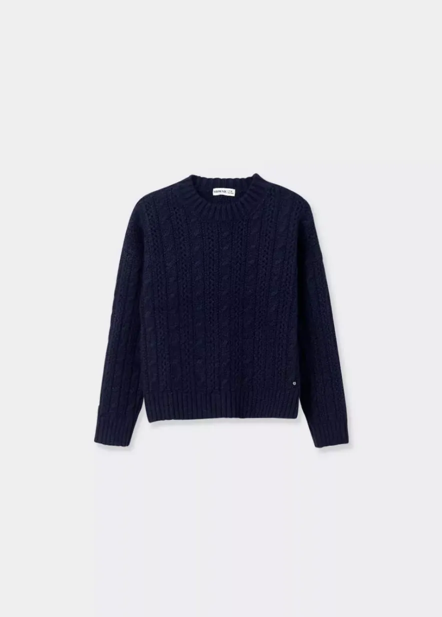 Brownie Spain Jersey Trenzas Cuello Redondo Marino-Mujer Jerséis