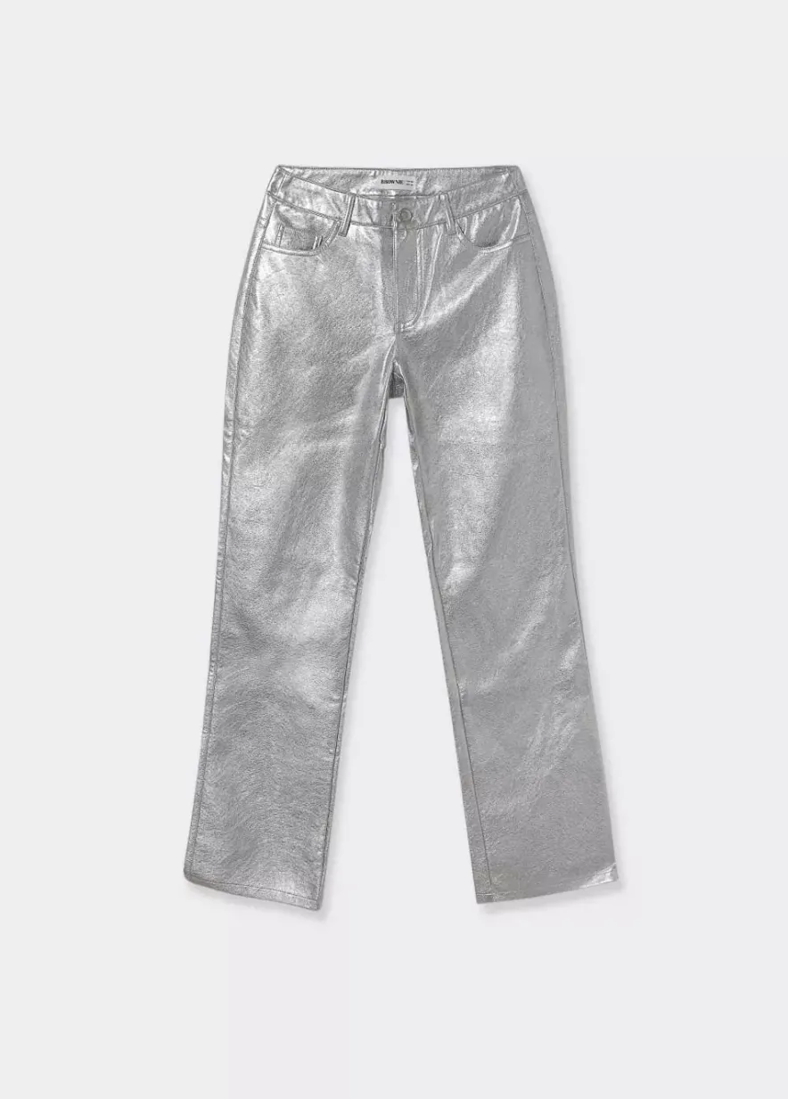 Brownie Spain Pantalon Metalizado Efecto Piel-Mujer Pantalones