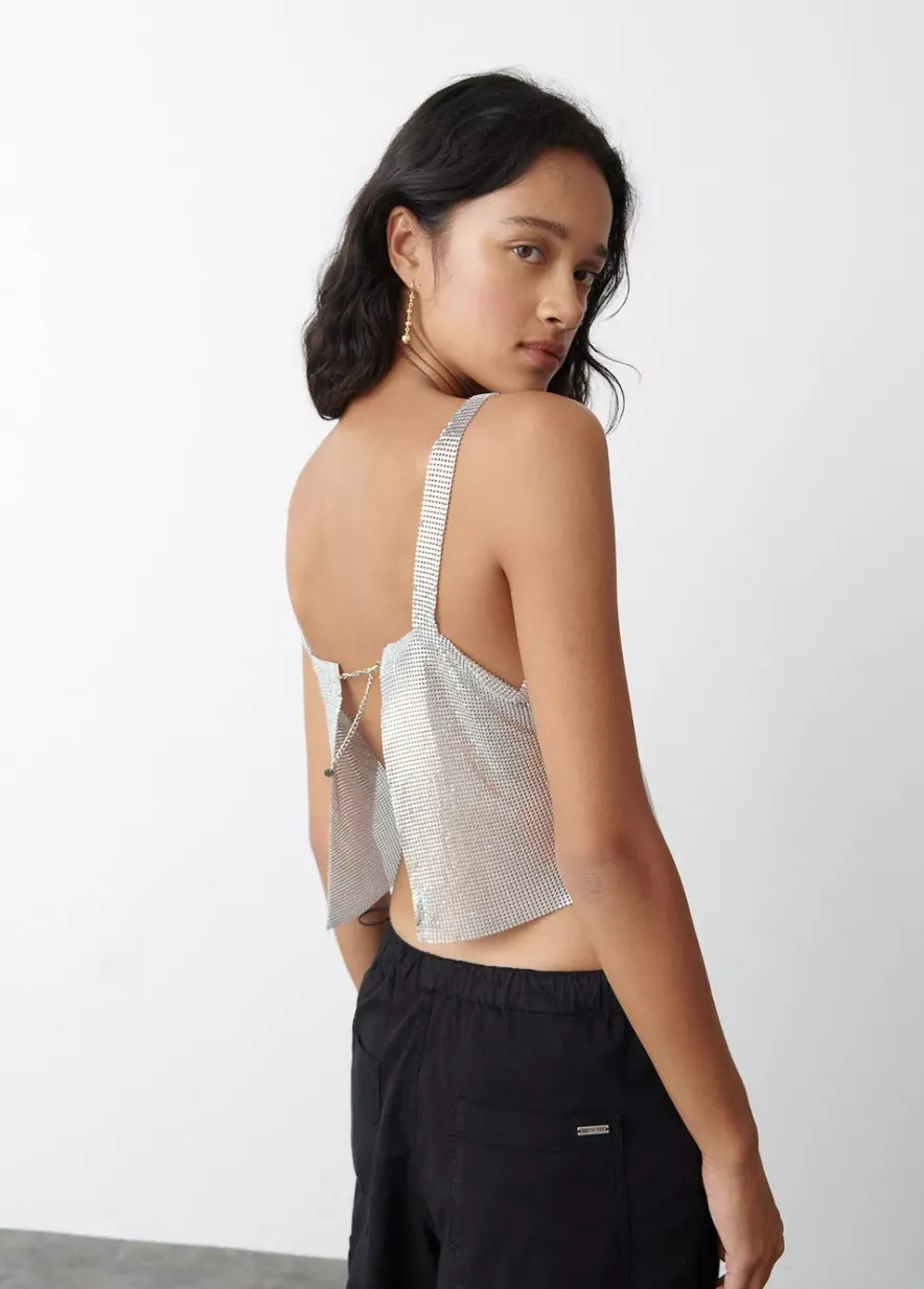 Brownie Spain Top Malla Metalica Plata-Mujer Tops