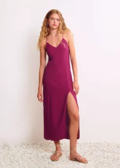 Brownie Spain Vestido Largo Liso Detalle Abalorios-Mujer Vestidos